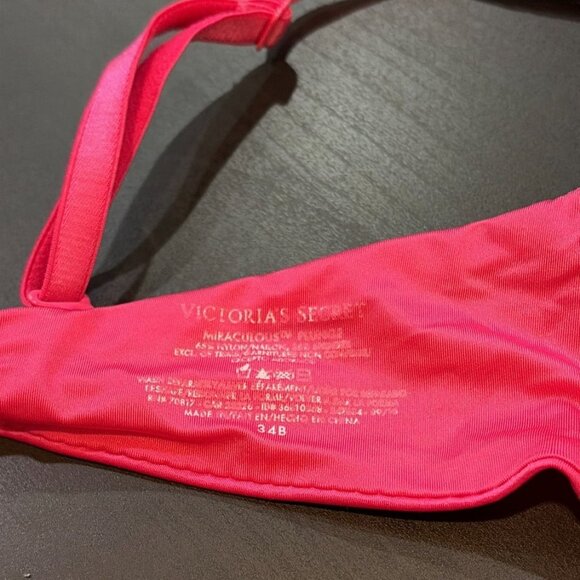 Victoria's Secret Miraculous Plunge Padded Push Up HOT PINK Bra Size 34B - Picture 3 of 3